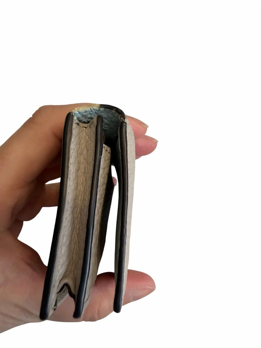 Fendi Pebbled Leather Card Wallet in Light Taupe